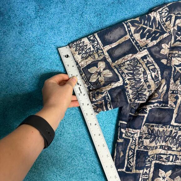 Vintage Hawaiian Reserve Shirt Floral Blue Cream Tan Aloha Button Up L - Picture 7 of 14